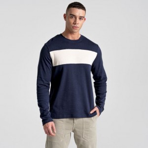 Férfi Craghoppers Latherton Long Sleeve Póló Sötétkék | RMDKTO682