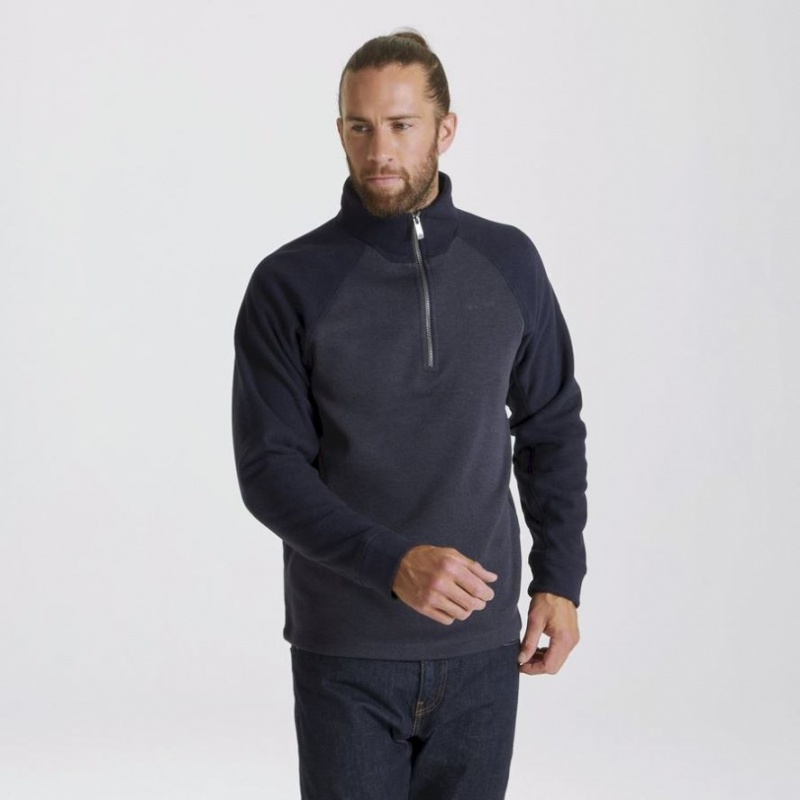 Férfi Craghoppers Barker Half Zip Polár Pulóverek Sötétkék | GEJLTK708