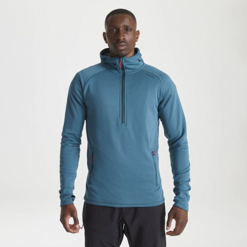 Férfi Craghoppers Dynamic Csuklyás Half Zip Téli Polár Pulóverek Kék | IYTWVK485