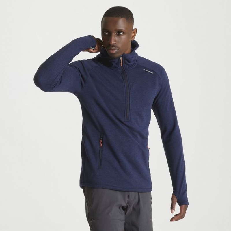 Férfi Craghoppers Dynamic Csuklyás Half Zip Póló Sötétkék | REWICS412