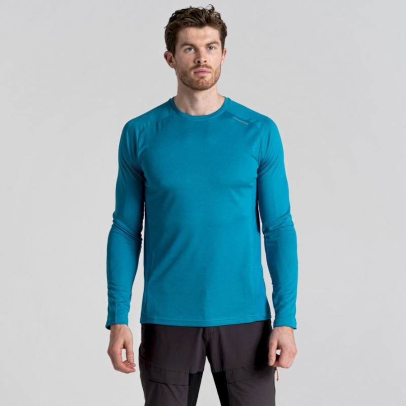 Férfi Craghoppers Dynamic Pro Long Sleeve Póló Kék | QLYVFJ035