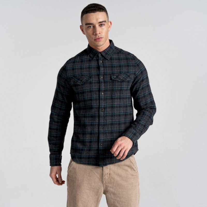 Férfi Craghoppers Kiwi IV Long Sleeve Check Ingek Fekete | MSLJPB807