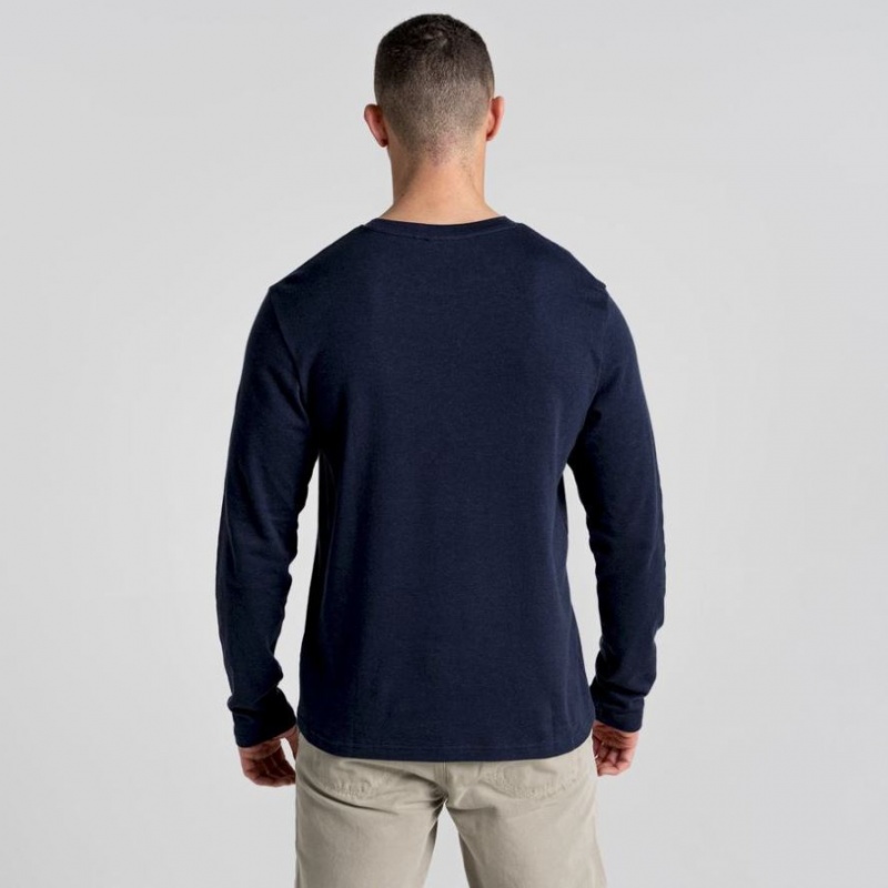 Férfi Craghoppers Latherton Long Sleeve Póló Sötétkék | RMDKTO682