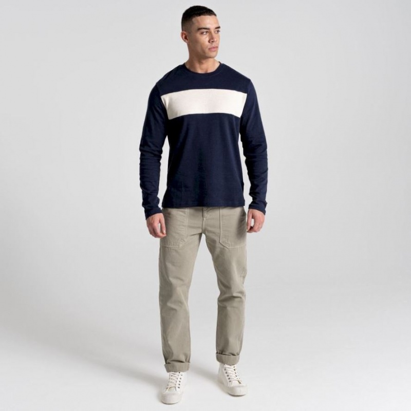 Férfi Craghoppers Latherton Long Sleeve Póló Sötétkék | RMDKTO682