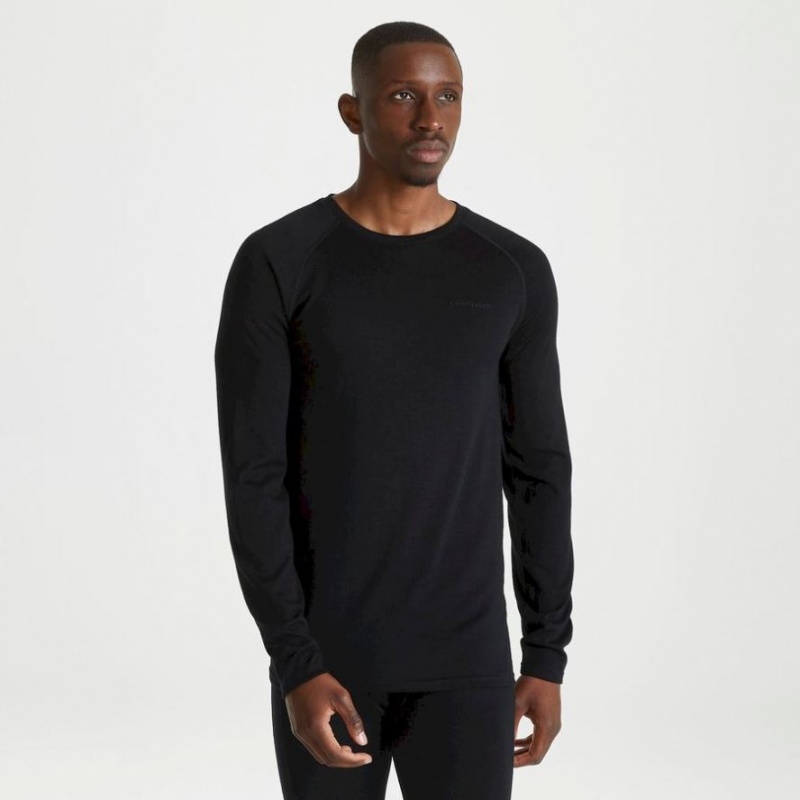 Férfi Craghoppers Merino Crew Neck Long Sleeve Baselayer II Póló Fekete | QKALWT726